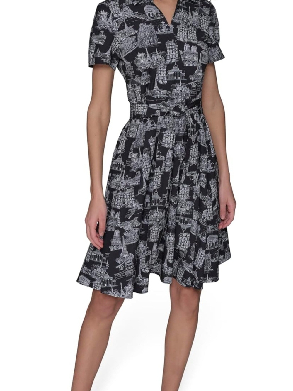 Karl Lagerfeld Black & White Architectural Print Fit-and-Flare Dress - Picture 5 of 7